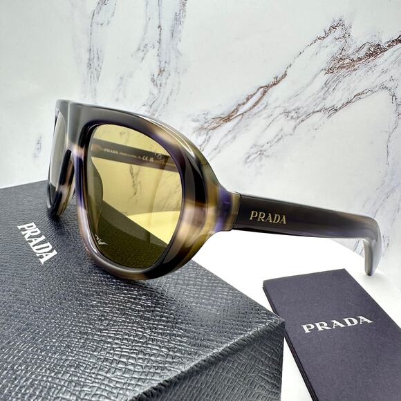 New PRADA Sunglasses Brown Striped Laguna Aviator Shield Mask New - Picture 3 of 16